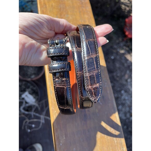 Ralph Lauren Genuine Alligator Leather Belt Dk Brown Sterling Silver Buckle 28 - Picture 8 of 16